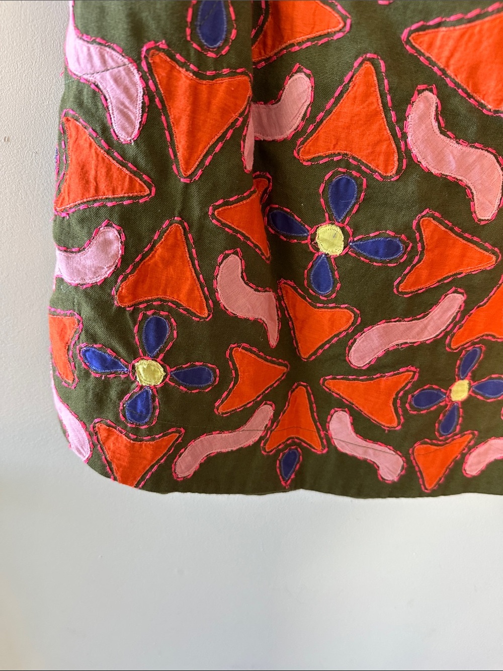 Anthropologie medium Olive Embroidered Floral Mini Skirt - Pink & Orange Accents - Picture 4 of 6